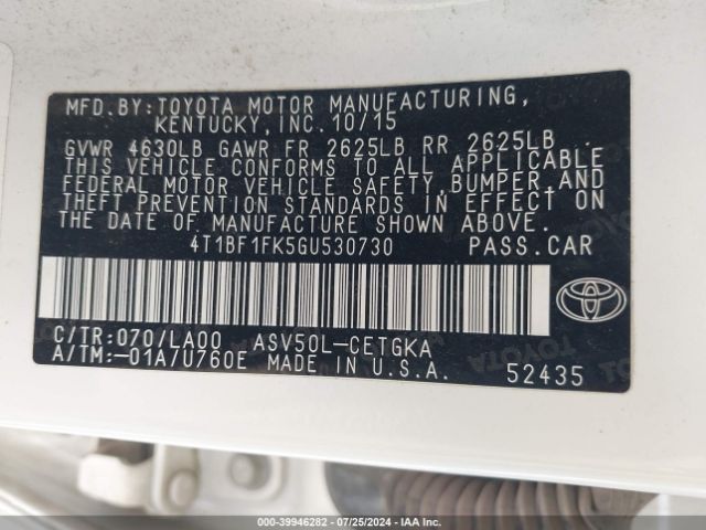 Photo 8 VIN: 4T1BF1FK5GU530730 - TOYOTA CAMRY 