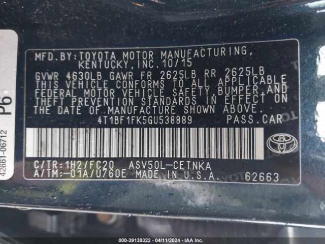 Photo 8 VIN: 4T1BF1FK5GU538889 - TOYOTA CAMRY 