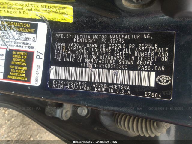 Photo 8 VIN: 4T1BF1FK5GU542893 - TOYOTA CAMRY 