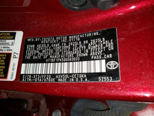 Photo 12 VIN: 4T1BF1FK5GU563033 - TOYOTA CAMRY LE 