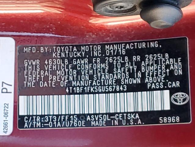 Photo 12 VIN: 4T1BF1FK5GU567843 - TOYOTA CAMRY 