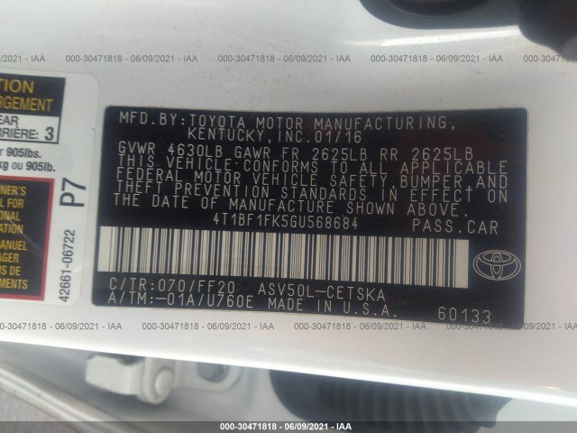 Photo 8 VIN: 4T1BF1FK5GU568684 - TOYOTA CAMRY 