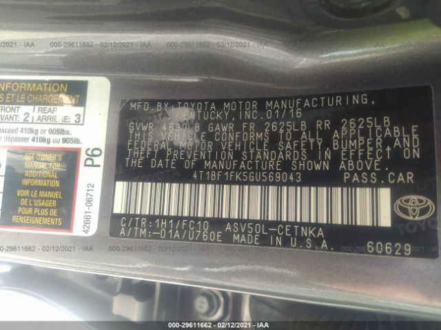 Photo 8 VIN: 4T1BF1FK5GU569043 - TOYOTA CAMRY 