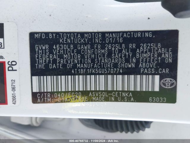 Photo 8 VIN: 4T1BF1FK5GU570774 - TOYOTA CAMRY 