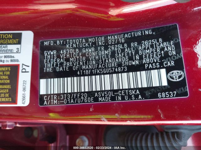 Photo 8 VIN: 4T1BF1FK5GU574873 - TOYOTA CAMRY 