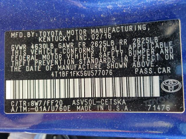 Photo 12 VIN: 4T1BF1FK5GU577076 - TOYOTA CAMRY 