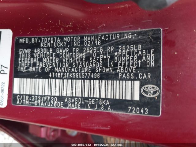 Photo 8 VIN: 4T1BF1FK5GU577496 - TOYOTA CAMRY 