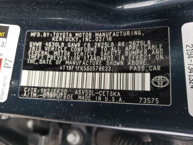 Photo 9 VIN: 4T1BF1FK5GU578633 - TOYOTA CAMRY 