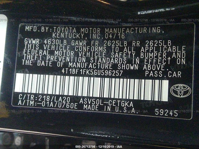 Photo 8 VIN: 4T1BF1FK5GU596257 - TOYOTA CAMRY 