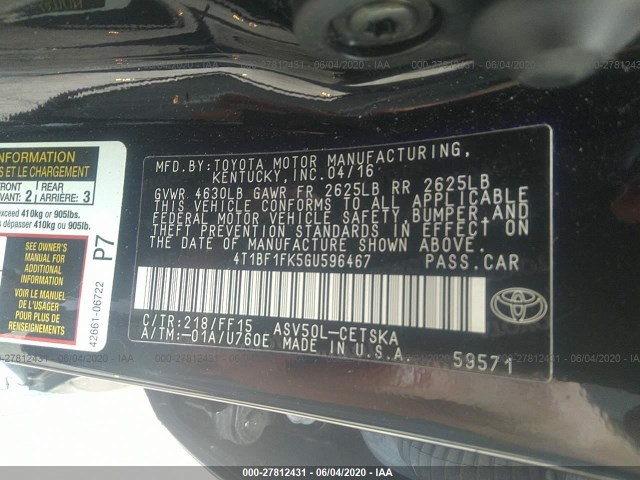 Photo 8 VIN: 4T1BF1FK5GU596467 - TOYOTA CAMRY 