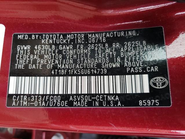 Photo 9 VIN: 4T1BF1FK5GU614739 - TOYOTA CAMRY LE 