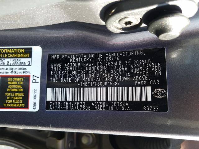 Photo 9 VIN: 4T1BF1FK5GU615387 - TOYOTA CAMRY LE 