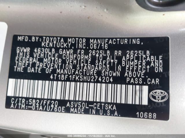 Photo 8 VIN: 4T1BF1FK5HU274204 - TOYOTA CAMRY 