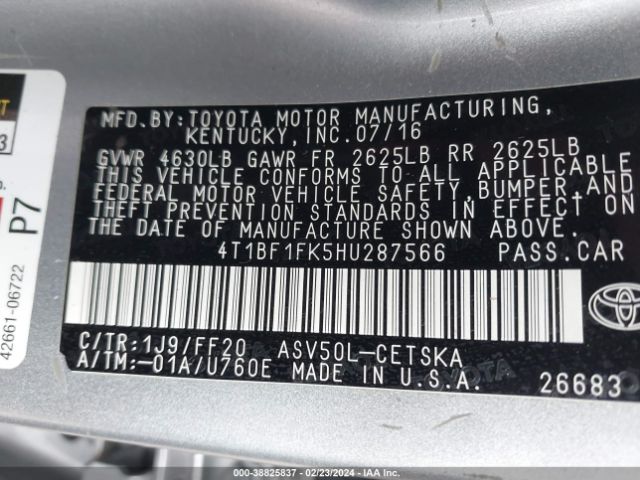 Photo 8 VIN: 4T1BF1FK5HU287566 - TOYOTA CAMRY 