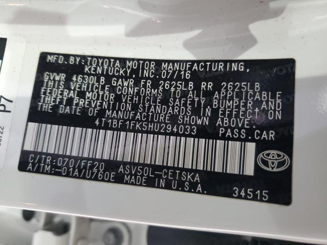 Photo 12 VIN: 4T1BF1FK5HU294033 - TOYOTA CAMRY LE 