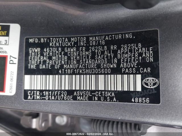 Photo 8 VIN: 4T1BF1FK5HU305600 - TOYOTA CAMRY 