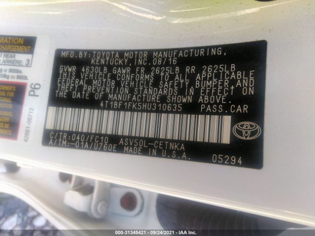 Photo 8 VIN: 4T1BF1FK5HU310635 - TOYOTA CAMRY 