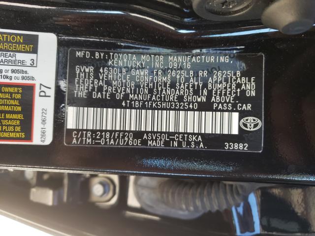 Photo 9 VIN: 4T1BF1FK5HU332540 - TOYOTA CAMRY LE 