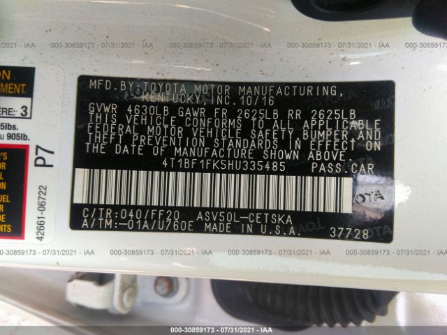 Photo 8 VIN: 4T1BF1FK5HU335485 - TOYOTA CAMRY 