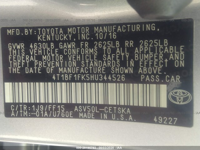 Photo 8 VIN: 4T1BF1FK5HU344526 - TOYOTA CAMRY 