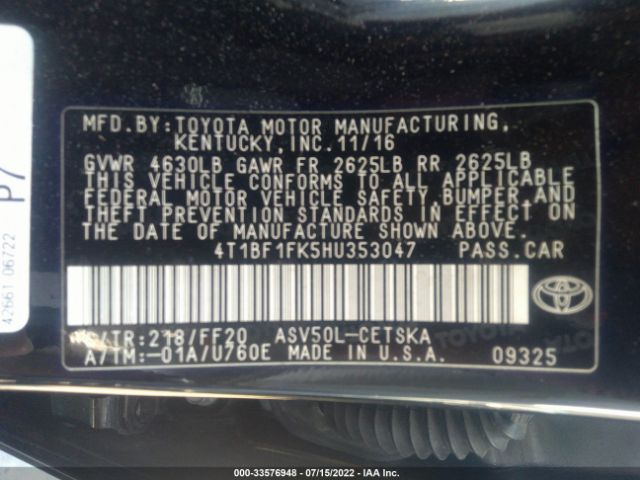 Photo 8 VIN: 4T1BF1FK5HU353047 - TOYOTA CAMRY 