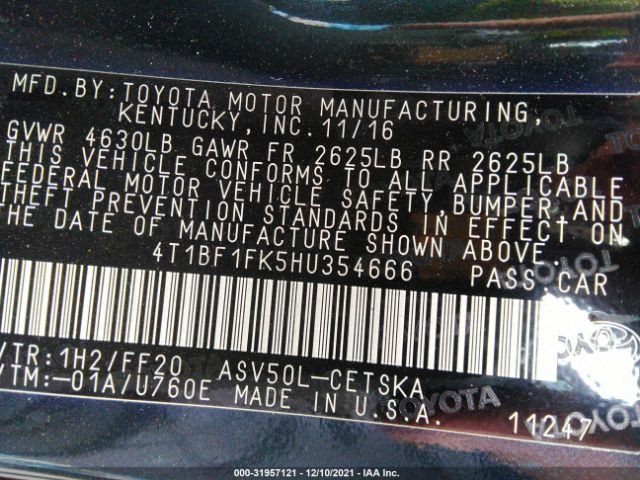 Photo 8 VIN: 4T1BF1FK5HU354666 - TOYOTA CAMRY 