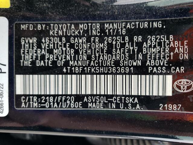 Photo 11 VIN: 4T1BF1FK5HU363691 - TOYOTA CAMRY LE 