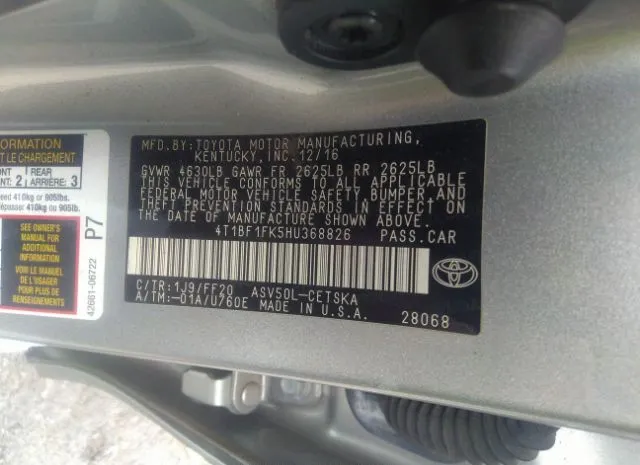 Photo 8 VIN: 4T1BF1FK5HU368826 - TOYOTA CAMRY 