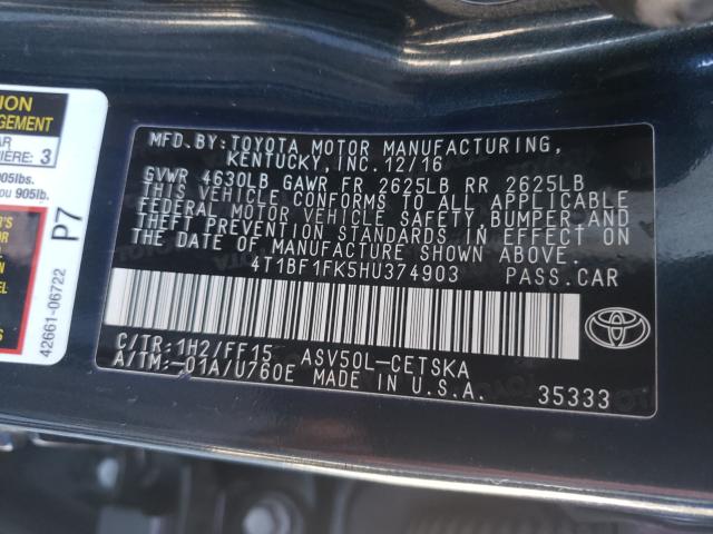 Photo 9 VIN: 4T1BF1FK5HU374903 - TOYOTA CAMRY LE 