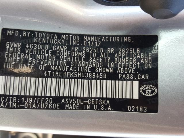 Photo 9 VIN: 4T1BF1FK5HU388459 - TOYOTA CAMRY LE 