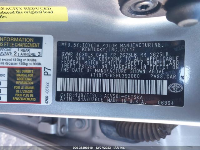 Photo 8 VIN: 4T1BF1FK5HU392060 - TOYOTA CAMRY 