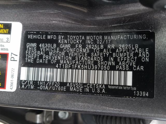 Photo 9 VIN: 4T1BF1FK5HU397050 - TOYOTA CAMRY LE 