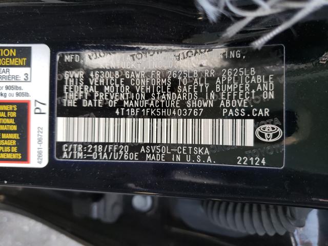 Photo 9 VIN: 4T1BF1FK5HU403767 - TOYOTA CAMRY LE 