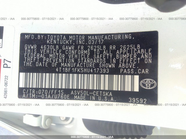 Photo 8 VIN: 4T1BF1FK5HU417393 - TOYOTA CAMRY 