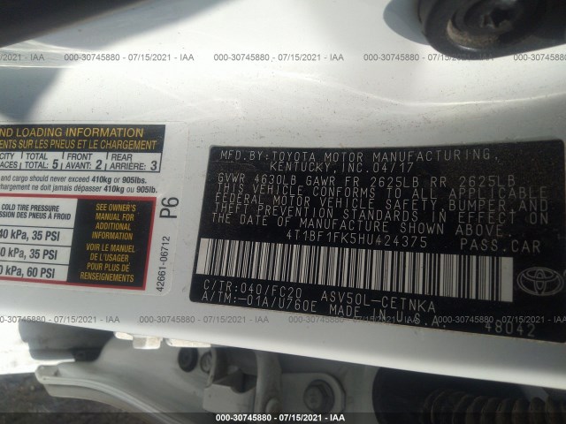 Photo 8 VIN: 4T1BF1FK5HU424375 - TOYOTA CAMRY 