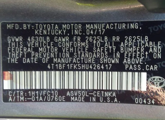 Photo 8 VIN: 4T1BF1FK5HU426417 - TOYOTA CAMRY 