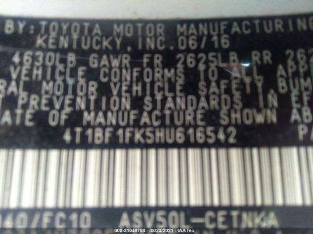 Photo 8 VIN: 4T1BF1FK5HU616542 - TOYOTA CAMRY 