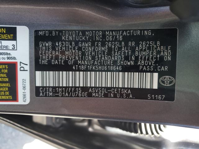 Photo 9 VIN: 4T1BF1FK5HU618646 - TOYOTA CAMRY LE 