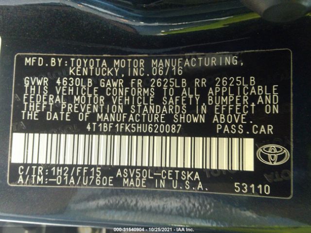 Photo 8 VIN: 4T1BF1FK5HU620087 - TOYOTA CAMRY 