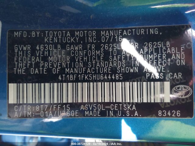 Photo 8 VIN: 4T1BF1FK5HU644485 - TOYOTA CAMRY 