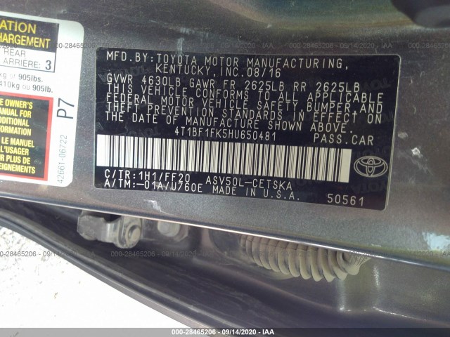 Photo 8 VIN: 4T1BF1FK5HU650481 - TOYOTA CAMRY 