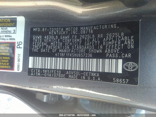 Photo 8 VIN: 4T1BF1FK5HU657236 - TOYOTA CAMRY 