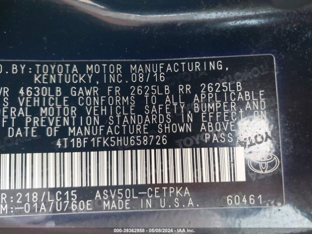 Photo 8 VIN: 4T1BF1FK5HU658726 - TOYOTA CAMRY 