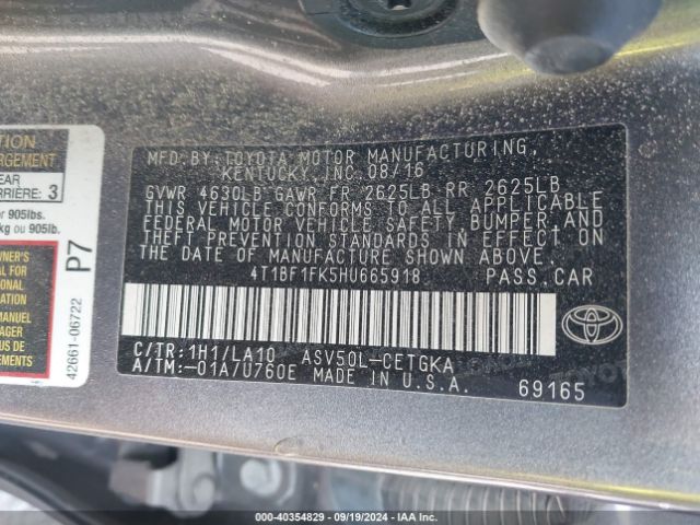 Photo 8 VIN: 4T1BF1FK5HU665918 - TOYOTA CAMRY 