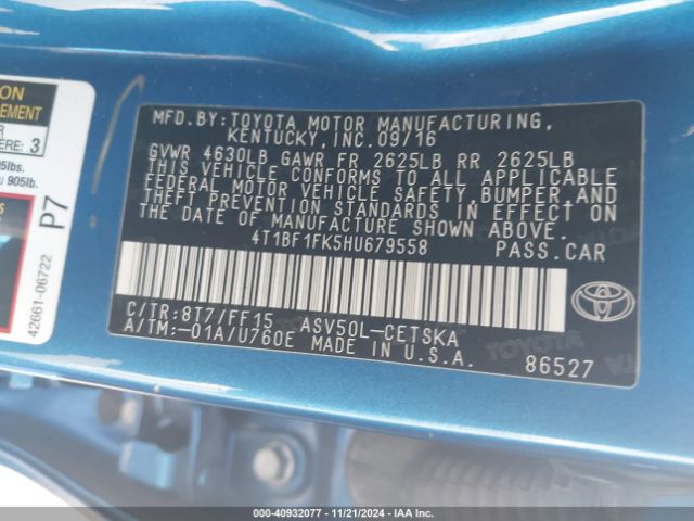 Photo 8 VIN: 4T1BF1FK5HU679558 - TOYOTA CAMRY 