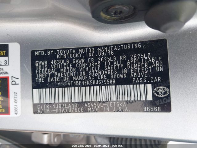 Photo 8 VIN: 4T1BF1FK5HU679589 - TOYOTA CAMRY 