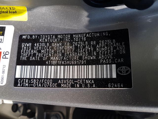 Photo 9 VIN: 4T1BF1FK5HU691791 - TOYOTA CAMRY LE 