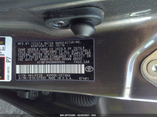 Photo 8 VIN: 4T1BF1FK5HU695694 - TOYOTA CAMRY 