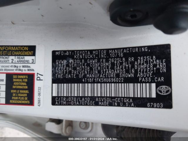 Photo 8 VIN: 4T1BF1FK5HU696022 - TOYOTA CAMRY 