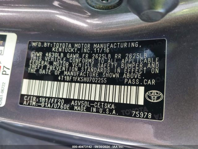 Photo 8 VIN: 4T1BF1FK5HU702255 - TOYOTA CAMRY 